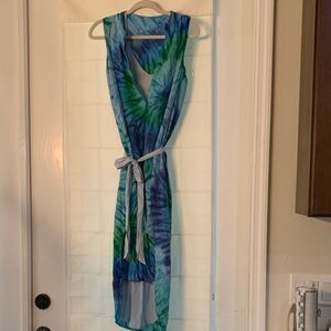 CAbi Blue and Green Tie-Dye Midi Dress